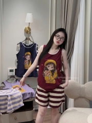 - BỘ ĐÙI NỮ ÁO BA LỖ CÔ GÁI QUẦN KẺ NGANG