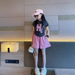 BỘ ĐÙI BÉ GÁI SIZE ĐẠI ÁO ĐEN HI QUẦN HỒNG
