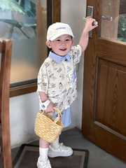 - SET BÉ TRAI ÁO SƠ MI CHÓ SNOOPY CỔ XANH