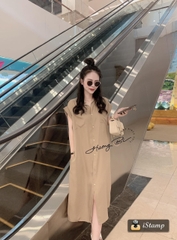 BÁN SỈ  VÁY SƠ MI LỤA NÂU BE SIÊU XINH