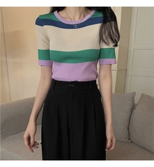 BÁN SỈ ÁO LEN PHỐI CỔ TRÒN 4 MÀU NỮ