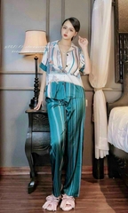 BÁN SỈ BỘ PYJAMA LỤA CỘC TAY SỌC XANH PHỐI