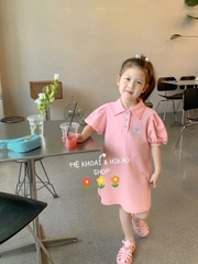 VÁY POLO BÉ GÁI COTTON HỒNG THỎ