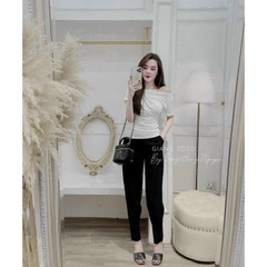 ÁO THUN NỮ DÚM EO CHÉO VAI CỘC TAY