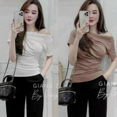 ÁO THUN NỮ DÚM EO CHÉO VAI CỘC TAY