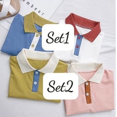 BÁN SỈ SET 2 ÁO POLO BÉ CỔ DỆT PHỐI MÀU