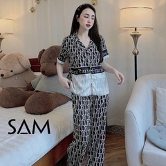 BỘ PYJAMA LỤA NỮ DIO ĐEN PHỐI TRẮNG