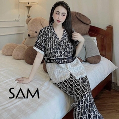 BỘ PYJAMA LỤA NỮ DIO ĐEN PHỐI TRẮNG