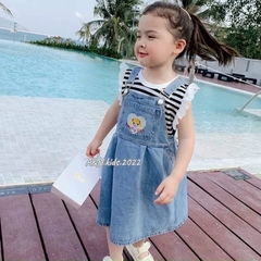 SET YẾM JEANS BÉ GÁI MIX ÁO KẺ TAY BÈO
