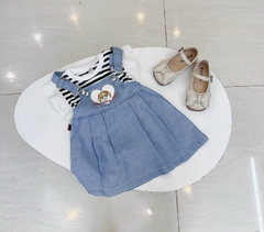SET YẾM JEANS BÉ GÁI MIX ÁO KẺ TAY BÈO