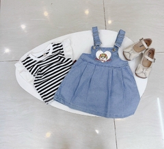 SET YẾM JEANS BÉ GÁI MIX ÁO KẺ TAY BÈO