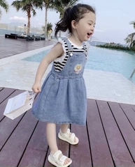 SET YẾM JEANS BÉ GÁI MIX ÁO KẺ TAY BÈO
