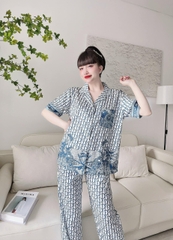BỘ PYJAMA NỮ LỤA DIO XANH
