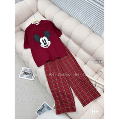 SET ÁO PHÔNG MICKY ĐỎ QUẦN KẺ VUÔNG
