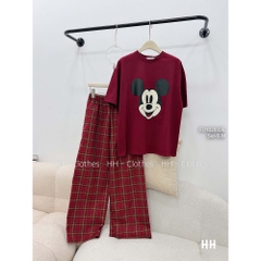 SET ÁO PHÔNG MICKY ĐỎ QUẦN KẺ VUÔNG