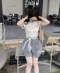 QUẦN SOOC KẺ PHỐI REN MÀU XANH