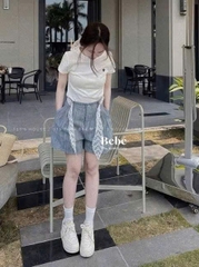 QUẦN SOOC KẺ PHỐI REN MÀU XANH