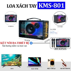 Loa Xách Tay Kimiso KMS 801 - Âm Thanh Căng Chắc Mạnh Mẽ Chân Thực Sắc Nét Đèn Led RGB Độc Đáo Nháy Theo Nhạc Kết Nối Bluetooth Dễ Dàng, Tặng Kèm 2 Micro Karaoke Sạc Pin Qua Cổng Type-C