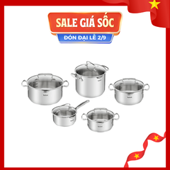 Bộ 5 nồi inox Tefal Duetto Plus G719SA55 (quánh 16cm, nồi 18/20/22/24cm)
