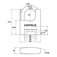 Khóa treo Boron Hafele U60 482.01.949