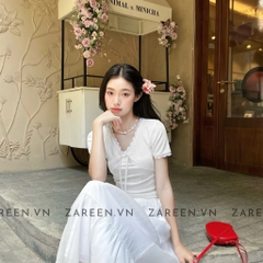 ÁO THUN CROPTOP CỔ V PHỐI REN ZAREEN THU163