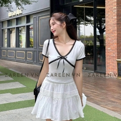 ÁO THUN CROPTOP CỔ V PHỐI REN ZAREEN THU163