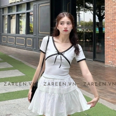 ÁO THUN CROPTOP CỔ V PHỐI REN ZAREEN THU163