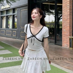 ÁO THUN CROPTOP CỔ V PHỐI REN ZAREEN THU163