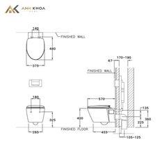 Bồn cầu âm tường Cotto SC1986(F)+C962100+C942100