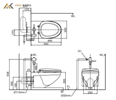 Bồn cầu Inax nắp rửa Cơ AC-22P+CW-S15VN