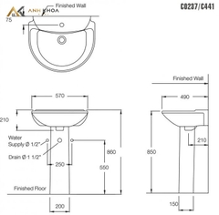 Chậu rửa treo tường COTTO C2037+C411