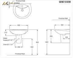 Chậu rửa treo tường Cotto C0107+C4201