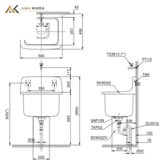 Chậu rửa treo tường TOTO SK322/SK322F