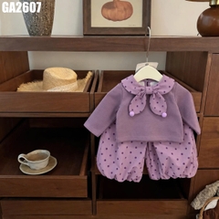 Set Áo Cổ Nơ Quần Chấm Bi