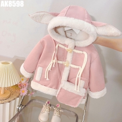 Áo Khoác Lót Lông Tai Thỏ Kèm Túi