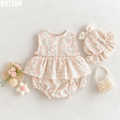Set Body Váy Sát Nách Hoa Nhí Kèm Nón