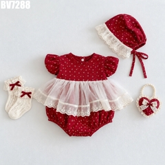 Set Body Váy Tùng Lưới Hoa Nhí Kèm Nón