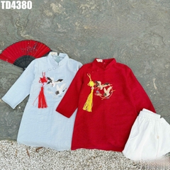 Set Áo Dài Kèm Quần Thêu Hạc Phối Khánh