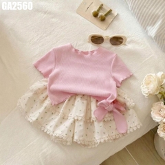 Set Áo Thắt Nơ Quần Viền Hoa