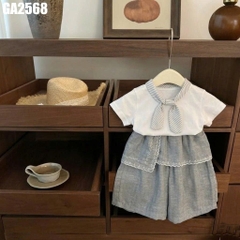 Set Áo Cổ Nơ Quần Vạt Váy