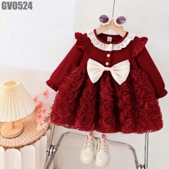 Váy Tay Dài Đính Nơ Hoa Hồng
