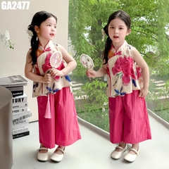 Set Áo Cổ Tàu Vạt Chéo Hoa Kèm Quần