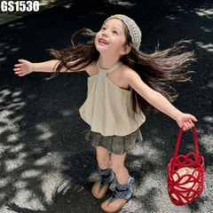 Set Áo Cổ Yếm Sọc Váy Denim