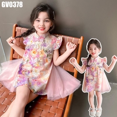 Váy Cổ Tàu Hoa Voan Xòe