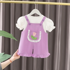 Set Áo Tay Phồng Kèm Yếm Hoa Tulip