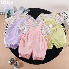 Set Áo Sọc Yếm Thỏ Thắt Nơ