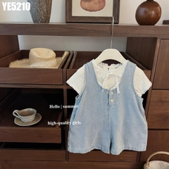 Set Áo Đính Nơ Kèm Yếm Quần Denim
