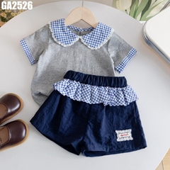 Set Áo Cổ Tròn Quần Viền Caro