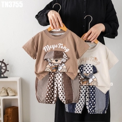 Set Áo Gấu Choàng Khăn Quần Chấm Bi