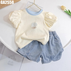 Set Áo Tay Phồng Thêu Kèm Quần